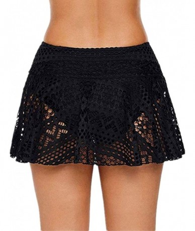 Bottoms Women Crochet Lace Skirted Bikini Bottom Solid Short Swim Skirt Swimsuit with Panty - Black - C118Q2YSZXE $30.23