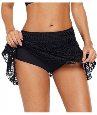 Bottoms Women Crochet Lace Skirted Bikini Bottom Solid Short Swim Skirt Swimsuit with Panty - Black - C118Q2YSZXE $30.23