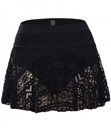 Bottoms Women Crochet Lace Skirted Bikini Bottom Solid Short Swim Skirt Swimsuit with Panty - Black - C118Q2YSZXE $30.23