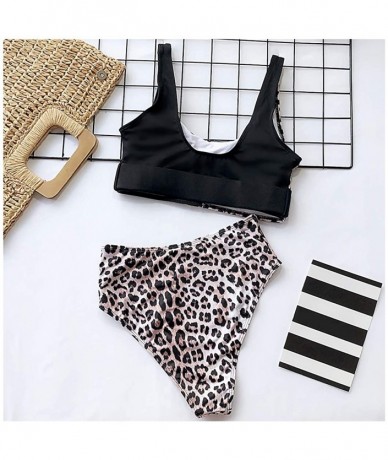 Sets Women Two Piece Leopard Print Swimsuit Bathing Suits Beachwear Swimwear Bikini Tankini Set - Leopard&black - C3190R7M744...