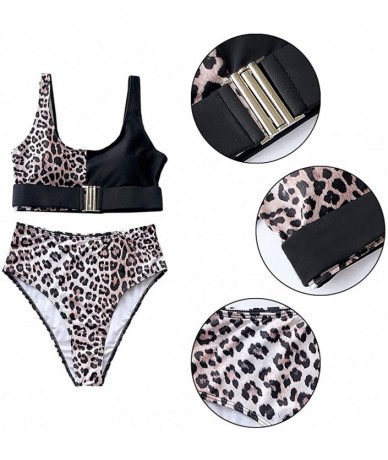 Sets Women Two Piece Leopard Print Swimsuit Bathing Suits Beachwear Swimwear Bikini Tankini Set - Leopard&black - C3190R7M744...