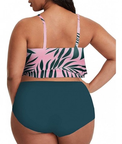 One-Pieces Womens Plus Size Swimwear Floral Print Ruffle Peplum 2 Piece Swimsuits Straps Backless Bikini Bathing Suits Z pink...