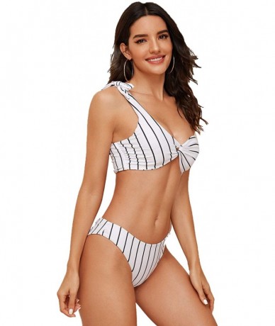 Sets Women's Stripe One Shoulder Bikini Set High Cut Two Piece Bathing Suits Swimwear - Black White - C7196IKX8N6 $21.26