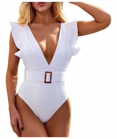 One-Pieces Monokini Swimsuits for Women Sexy Tummy Control Deep V Neck White Fashion Backless One Piece Bikini Beachwear Whit...