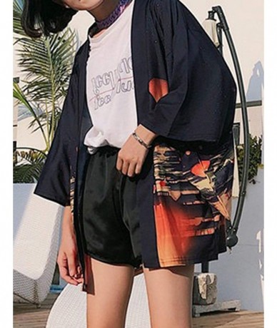 Cover-Ups Women's Summer Loose fit Beach Japanese Kimono Cover up OneSize US S-XL - Style 26 - CT198A535X8 $34.82