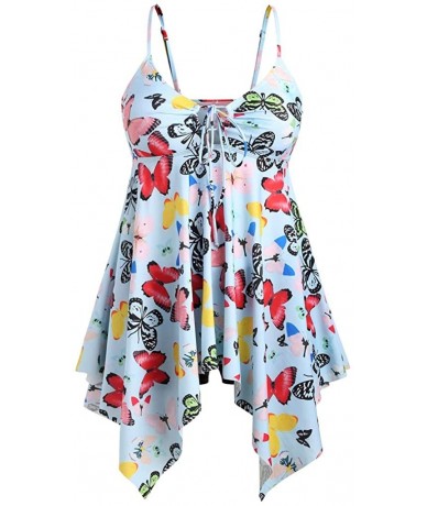 One-Pieces Women Swimsuit Butterfly Print Padded Swim Dress Plus Size Swimwear One Piece Swimsuit Bathing Suit - Multi Color ...