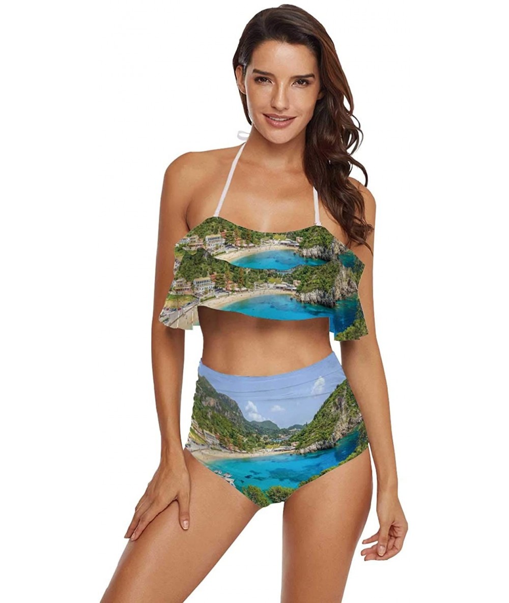 Sets Women's Swimsuit Two Piece Off Shoulder Flounce Ladies Swimwear of Woods - Multi 19 - CL190ECS33I $75.83