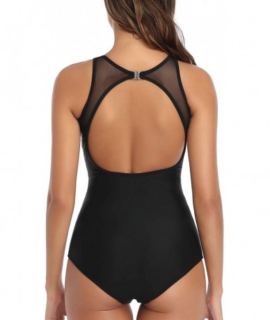 One-Pieces Women Mesh One Piece Swimsuit High Neck See Through Backless Bathing Suit Swimwear - Black - C1192WL478A $32.59