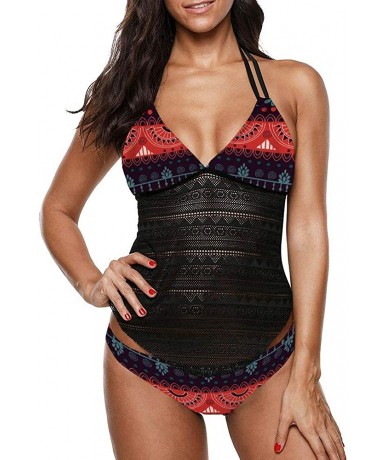 Sets Women's Fashion Tie Dye Cute Two Piece Tankini Sets Swimsuits - 01-black and Red - CW19EOOWAMT $43.62