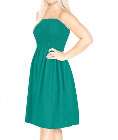 Cover-Ups Women's Midi Boho Vintage Ethnic Style Summer Tube Dress Solid Plain - Turqiose Green_h100 - C011H1N8WMJ $35.23