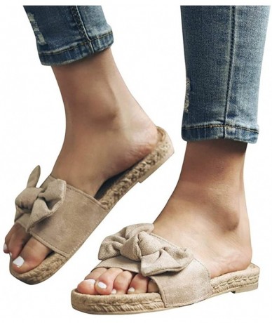 One-Pieces Sandals for Women Flat-Slide Sandals for Women Cork Sole Canvas Summer Cute Knot Bow Ladies Slides Sandals for Wom...