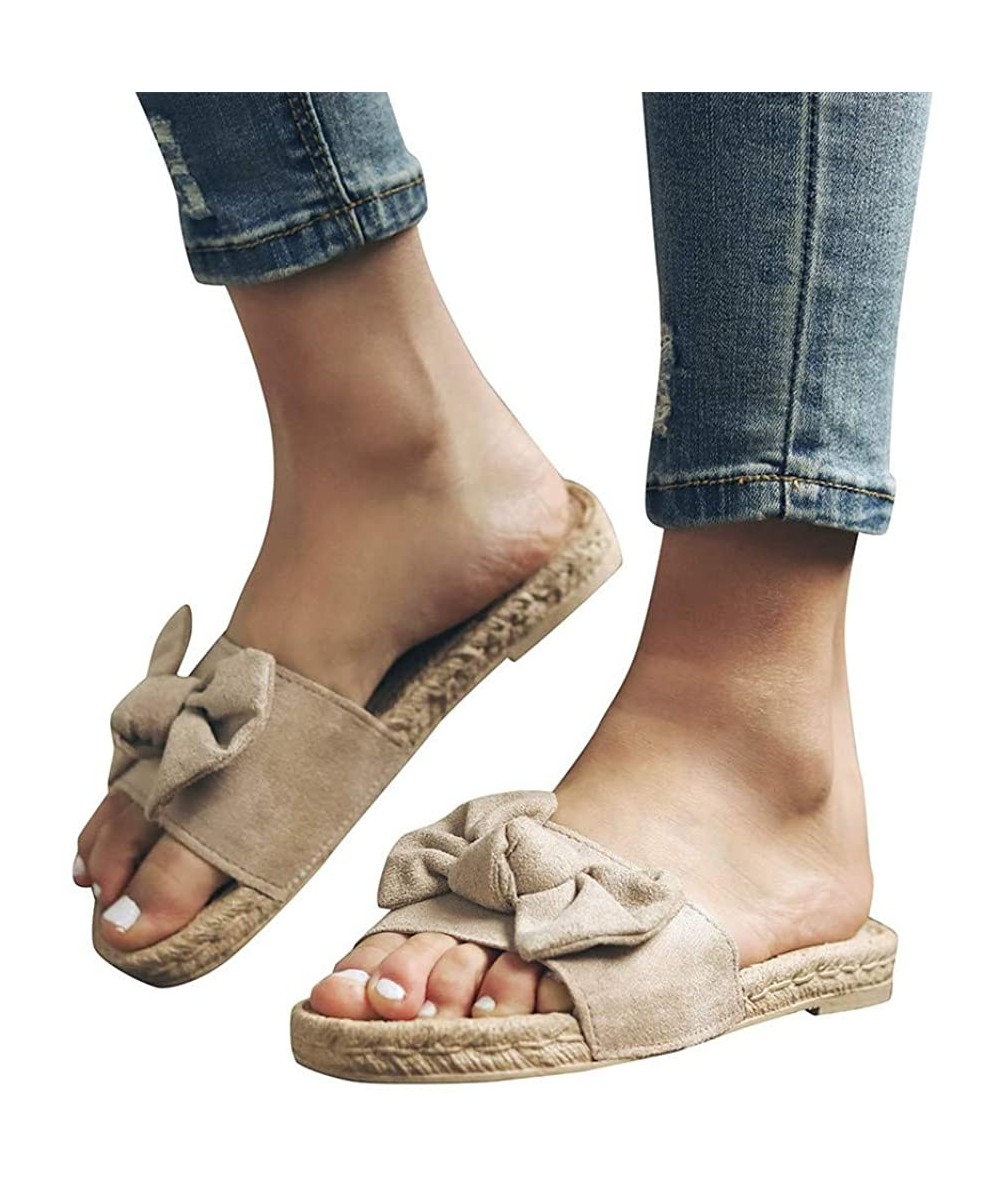 One-Pieces Sandals for Women Flat-Slide Sandals for Women Cork Sole Canvas Summer Cute Knot Bow Ladies Slides Sandals for Wom...