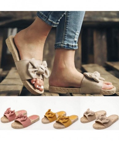 One-Pieces Sandals for Women Flat-Slide Sandals for Women Cork Sole Canvas Summer Cute Knot Bow Ladies Slides Sandals for Wom...