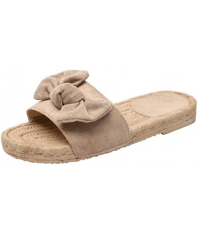 One-Pieces Sandals for Women Flat-Slide Sandals for Women Cork Sole Canvas Summer Cute Knot Bow Ladies Slides Sandals for Wom...