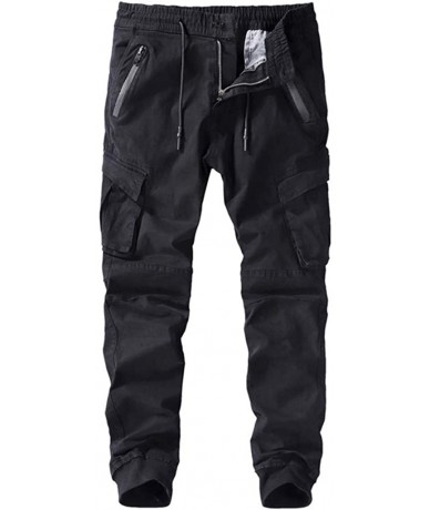 Trunks Men's Cargo Pants Casual Elastic Waist Relaxed-fit Jogger Trousers with Multi-Pocket and Drawstring - Black - CQ18WDUQ...