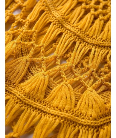 Cover-Ups Women's Sexy Lace Bathing Suit Handmade Crochet Tassel Bikini Cover Up Swimwear Summer Beach Dress - Yellow - CB184...