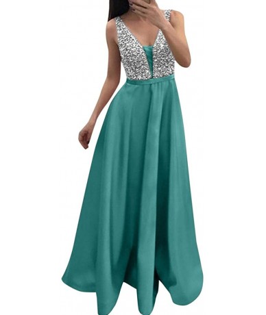 Rash Guards Women's Sexy Deep V Neck Sequin Glitter Bodycon Stretchy Party Floor Length Maxi Dress - Green - CR18TUE252N $43.38