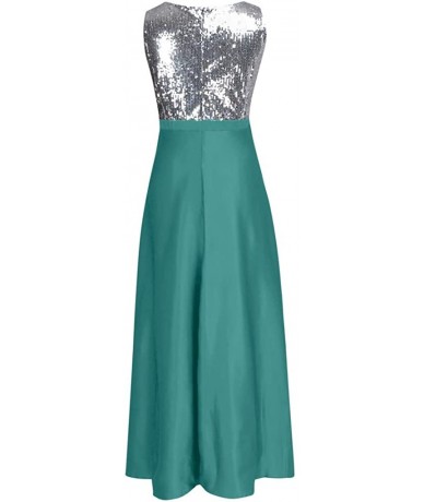 Rash Guards Women's Sexy Deep V Neck Sequin Glitter Bodycon Stretchy Party Floor Length Maxi Dress - Green - CR18TUE252N $43.38