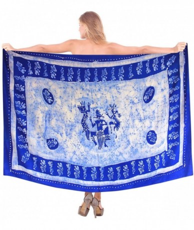 Cover-Ups Women's Swimsuit Cover Up Beach Wrap Skirt Hawaiian Sarongs Hand Batik - Summer Blue_q587 - CT183CTL20D $29.11