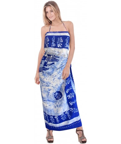 Cover-Ups Women's Swimsuit Cover Up Beach Wrap Skirt Hawaiian Sarongs Hand Batik - Summer Blue_q587 - CT183CTL20D $29.11