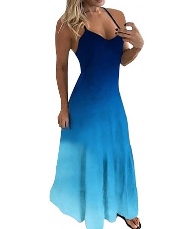 Cover-Ups Women's Summer Casual Loose Dress Spaghetti Strap Sleeveless Tie Dyed Gradient Print Beach Long Cami Maxi Dresses B...