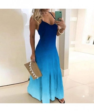 Cover-Ups Women's Summer Casual Loose Dress Spaghetti Strap Sleeveless Tie Dyed Gradient Print Beach Long Cami Maxi Dresses B...