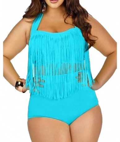 Sets Women's Plus Size Swimwear 2 Pcs High Waist Bikini Bathing Suit for Women - Sky Blue - CC180QSIQG3 $36.27