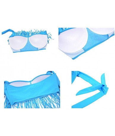 Sets Women's Plus Size Swimwear 2 Pcs High Waist Bikini Bathing Suit for Women - Sky Blue - CC180QSIQG3 $36.27