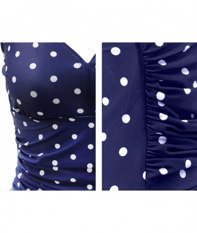 One-Pieces Women's One Piece Plus Size Swimsuits Tummy Control Swimwear Bathing Suits - Navy Polka Dot - CY18CU83QN0 $57.02