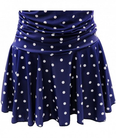 One-Pieces Women's One Piece Plus Size Swimsuits Tummy Control Swimwear Bathing Suits - Navy Polka Dot - CY18CU83QN0 $57.02