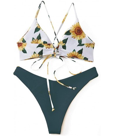 Sets Sunflower Swimsuits for Women Bikini Two Pieces Lace Up Bathsuit Swimwear Beachwear - A-blue - CB19C9MH7XI $32.59