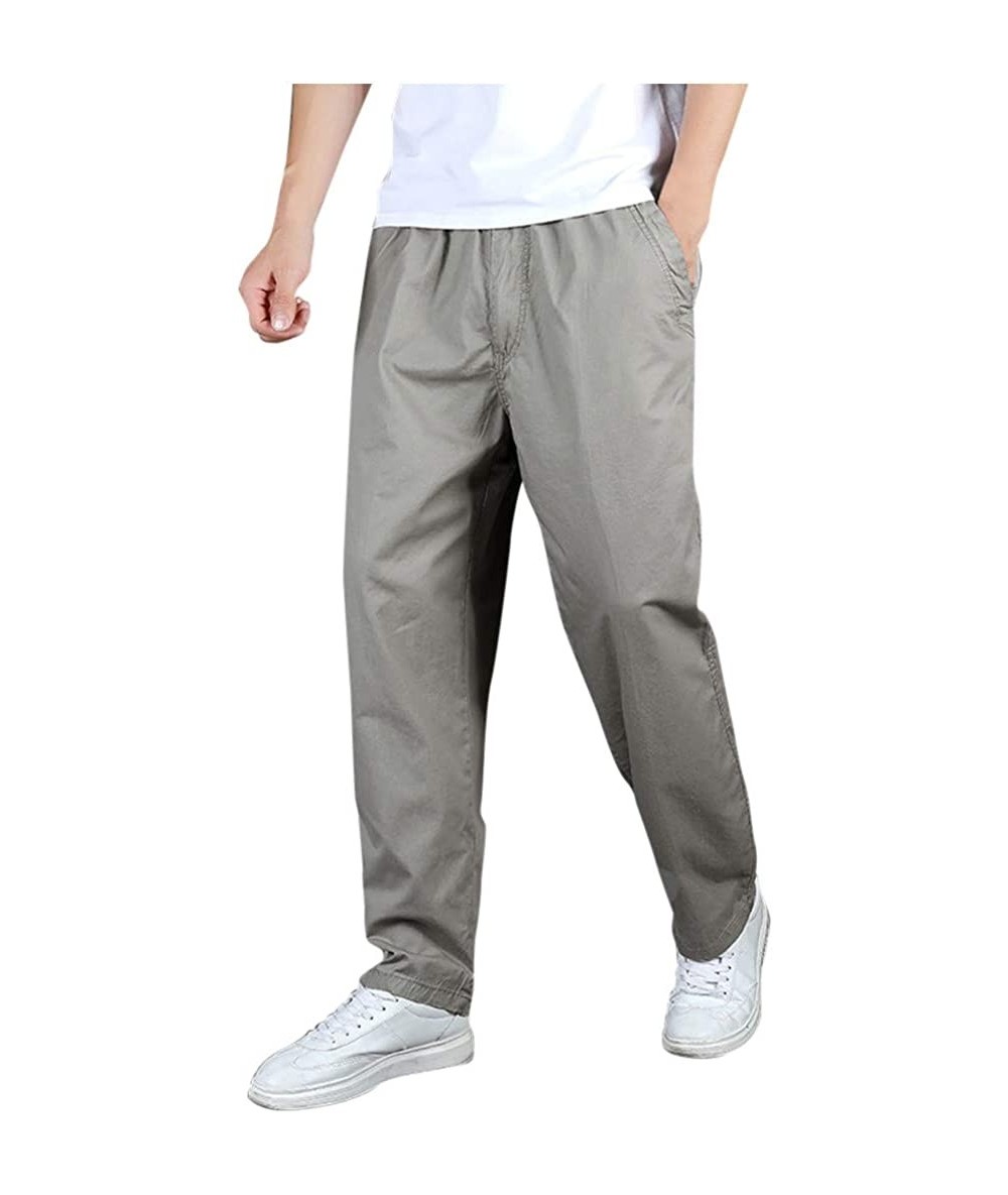 Rash Guards Plus Size Men's Work Cargo Pants Casual Pure Color Loose Classic Fit Premium Long Trouser - Gray - CS18WN8ZLM0 $4...