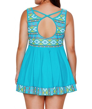 Sets Women Tribal Print Flowy Tankini Top Swimsuit with Bikini Bottom - Blue Tribal - CN18GHGZQT0 $58.50