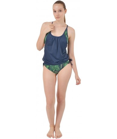 Tankinis Womens Lined Up Tankini Top with Panty Two Pieces Swimsuit Swimwear Set- XS-3XL - Dark Leaves - CP183D46IXS $56.80