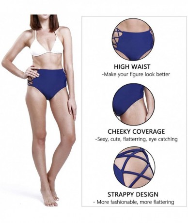 Tankinis Women Sexy High Waisted Bikini Bottoms Strappy Sides Retro Bathing Suit Underwear Swimsuit - Navy Blue - C618TOE2OE0...