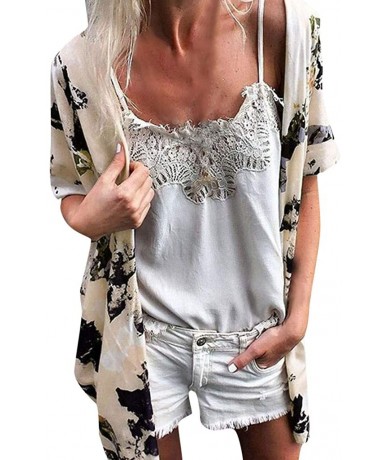 Cover-Ups Womens Kimono Cardigan- Floral Printed Boho Chiffon Short Tops Blouse - 2 Beige - CN18TUETL7K $28.70