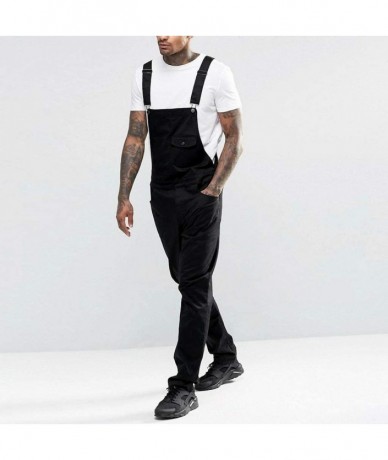 Board Shorts Men's Denim Bib Overalls Fashion Button Skinny Jeans Slim Long Jumpsuit Pants with Pockets - Black - C318AY28USW...