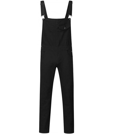 Board Shorts Men's Denim Bib Overalls Fashion Button Skinny Jeans Slim Long Jumpsuit Pants with Pockets - Black - C318AY28USW...