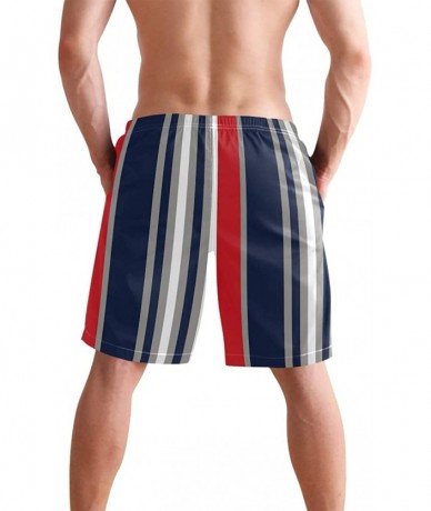 Board Shorts Mens Swim Trunks Navy Stripe Red White Grey Vertical Beach Board Shorts - CM18LU53IYC $39.27