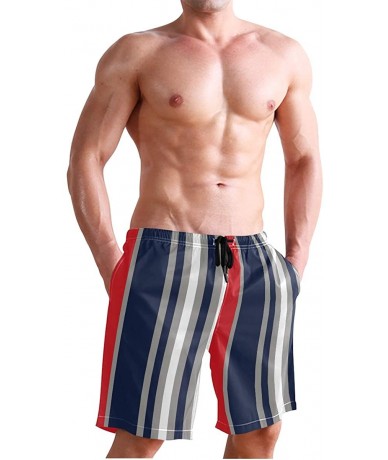 Board Shorts Mens Swim Trunks Navy Stripe Red White Grey Vertical Beach Board Shorts - CM18LU53IYC $39.27