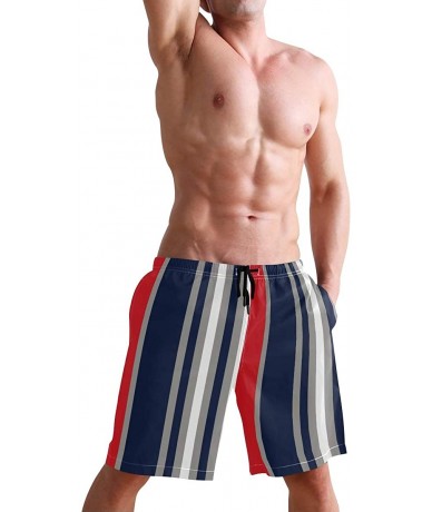 Board Shorts Mens Swim Trunks Navy Stripe Red White Grey Vertical Beach Board Shorts - CM18LU53IYC $39.27