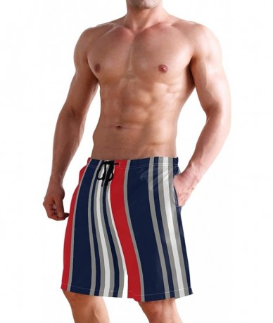 Board Shorts Mens Swim Trunks Navy Stripe Red White Grey Vertical Beach Board Shorts - CM18LU53IYC $39.27