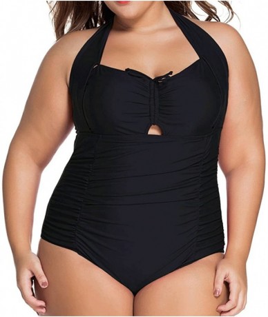 One-Pieces 651 - Plus Size Vintage Monokini One-Piece Adjustable Swimsuit - Black - C718C53NSGO $45.11