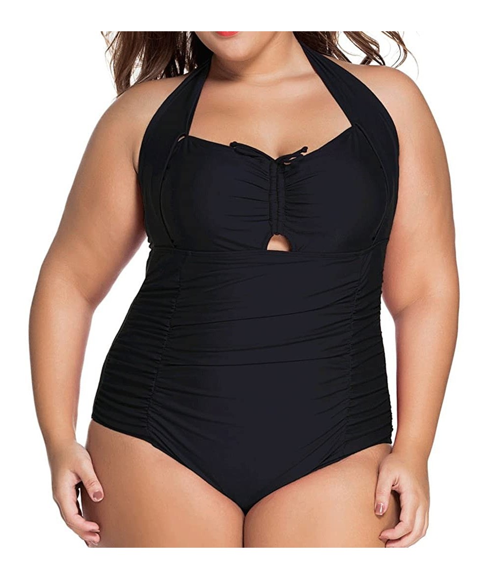 One-Pieces 651 - Plus Size Vintage Monokini One-Piece Adjustable Swimsuit - Black - C718C53NSGO $45.11