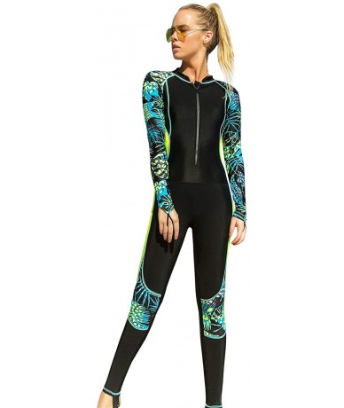 Racing Women's Wetsuit Long Sleeve Front Zip Wetsuit Swimsuit UV Protection Rash Guard Diving Suits - Yellow - CR1906ZCSGH $8...