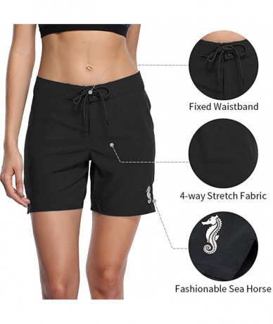 Board Shorts Women's Long Board Shorts with Pocket Quick Dry Swim Shorts Boardshorts - Black With Sea Horse - C7187IKNUAD $49.01