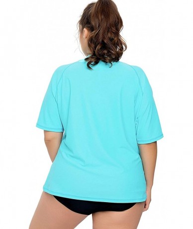 Rash Guards Women Plus Size Rash Guard Short Sleeve Rashguard UPF 50+ Swimming Shirt - Solid Aqua - CV18S5M695X $48.86