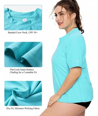 Rash Guards Women Plus Size Rash Guard Short Sleeve Rashguard UPF 50+ Swimming Shirt - Solid Aqua - CV18S5M695X $48.86