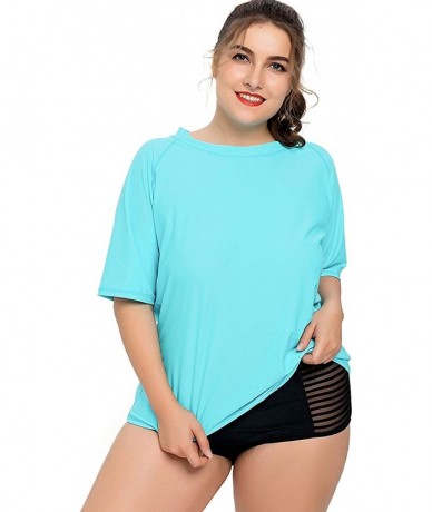 Rash Guards Women Plus Size Rash Guard Short Sleeve Rashguard UPF 50+ Swimming Shirt - Solid Aqua - CV18S5M695X $48.86