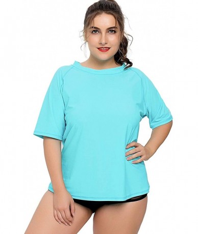 Rash Guards Women Plus Size Rash Guard Short Sleeve Rashguard UPF 50+ Swimming Shirt - Solid Aqua - CV18S5M695X $48.86